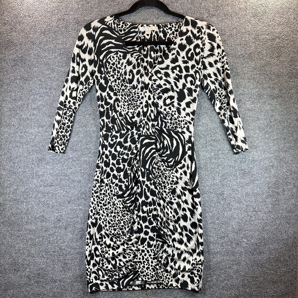 Boston Proper Dress Animal Print Ruched V-Neck Sz 10 Mob Wife Safari Cocktail - Picture 4 of 8